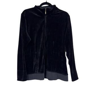 Natori Black Velvet Full Zip Track Jacket Womens L Casual Athletic Gorpcore